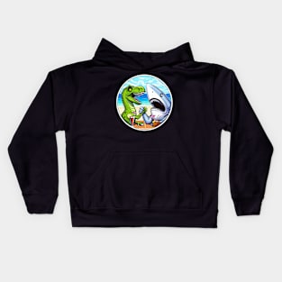 T-Rex Dinosaur Shark Arm Wrestling Kids Hoodie